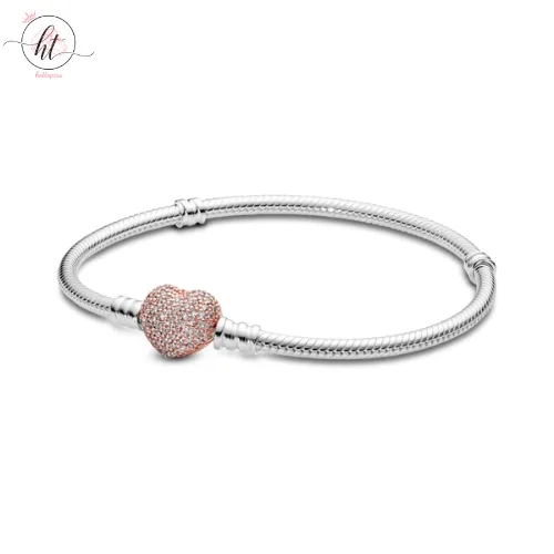 Pandora Moments Rose Gold-Plated Bracelet with Sparkling Heart Clasp