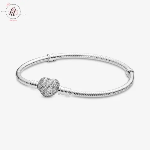 Pandora Moments Silver Bracelet with Sparkling Heart Clasp