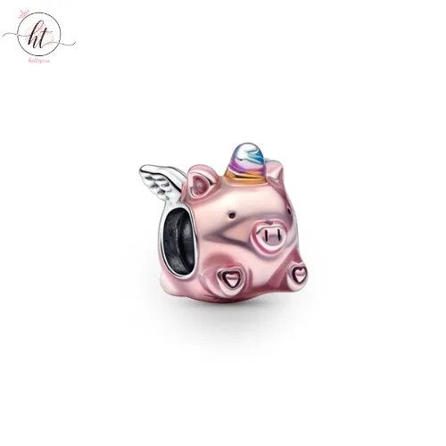 Pandora Moments Pink Winged Pig Silver Charm