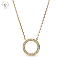 Pandora 14k Gold-Plated Round Pavé Pendant Necklace
